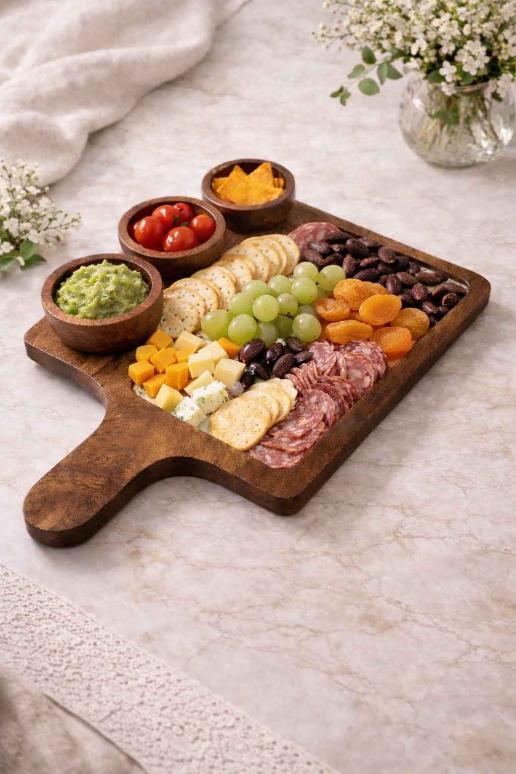 Meenakari Wooden Platter Tray with 3 Bowls