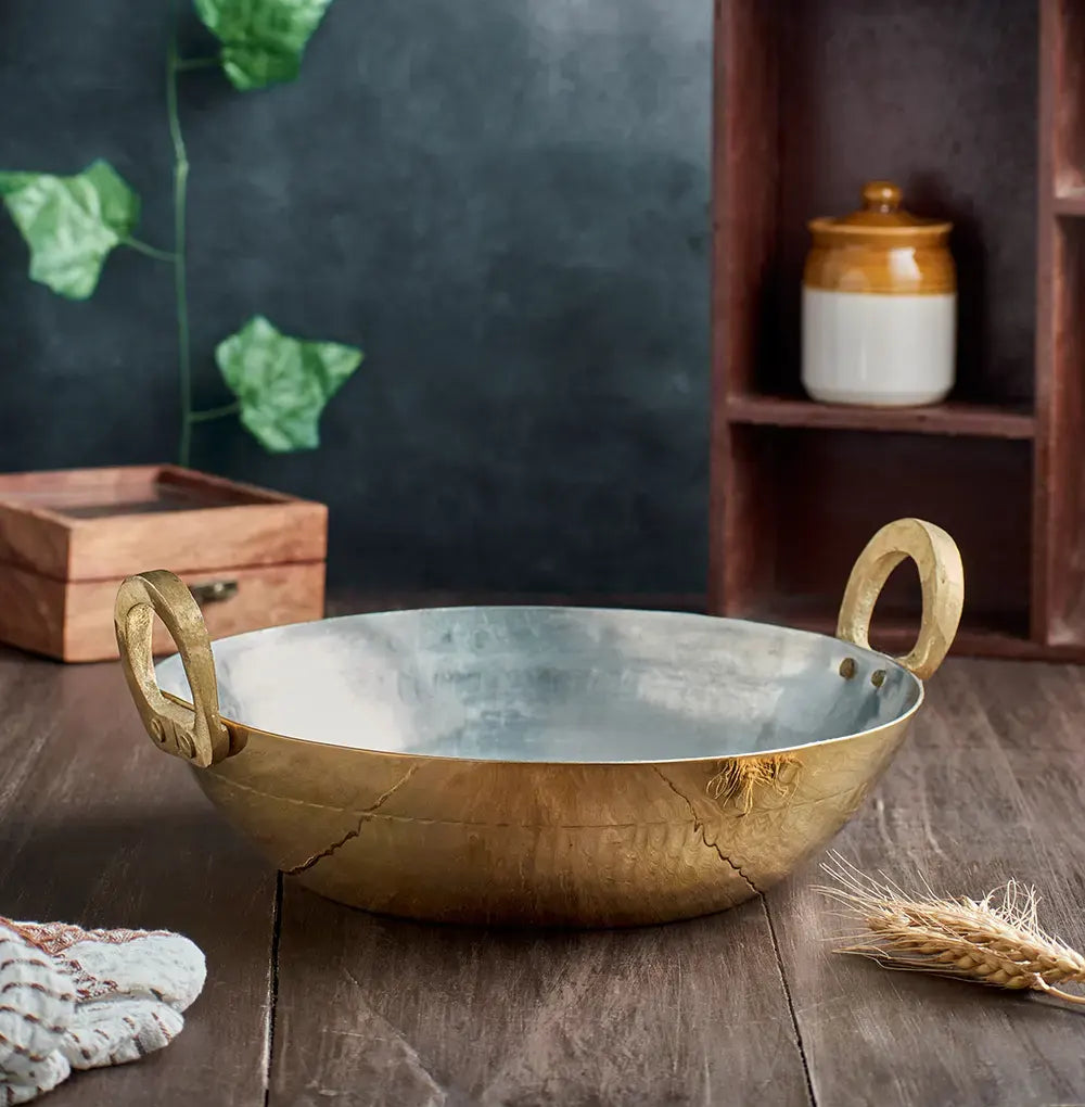 Brass Flat Kadhai with Lid- Tin coated, Naturally Non Stick