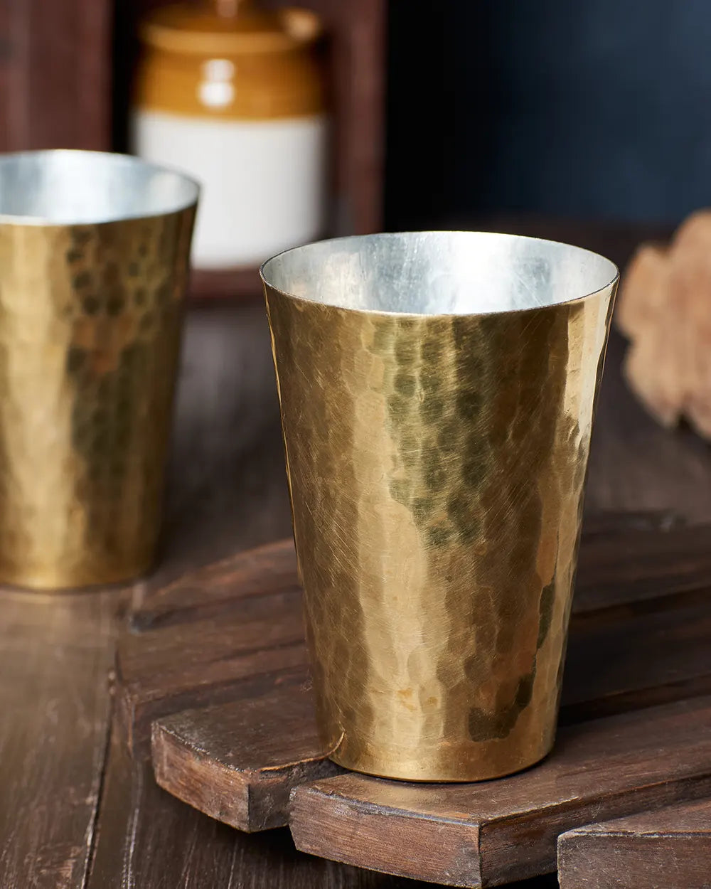 Brass Glass with Tin Coating  - Set of 2