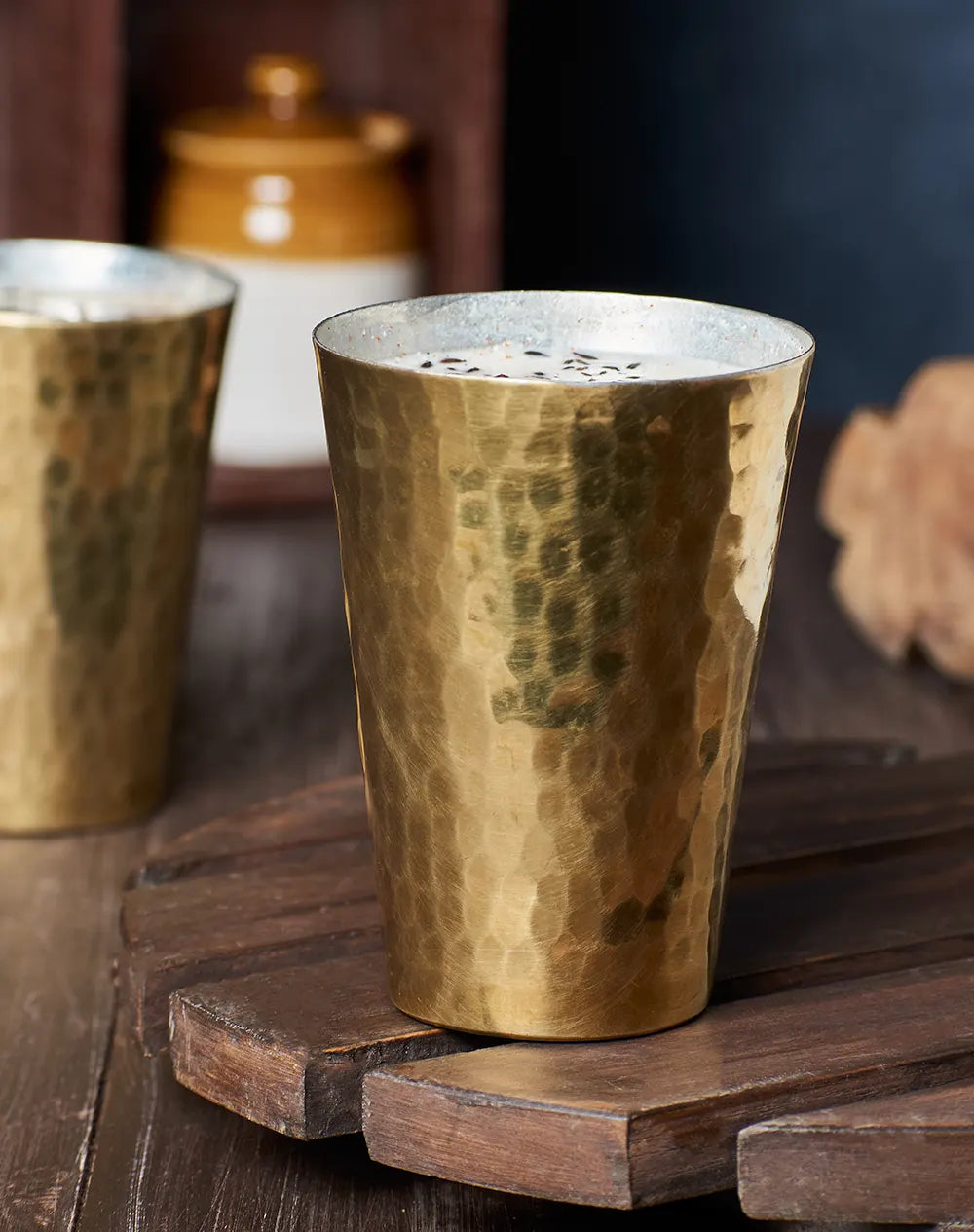 Brass Glass with Tin Coating  - Set of 2