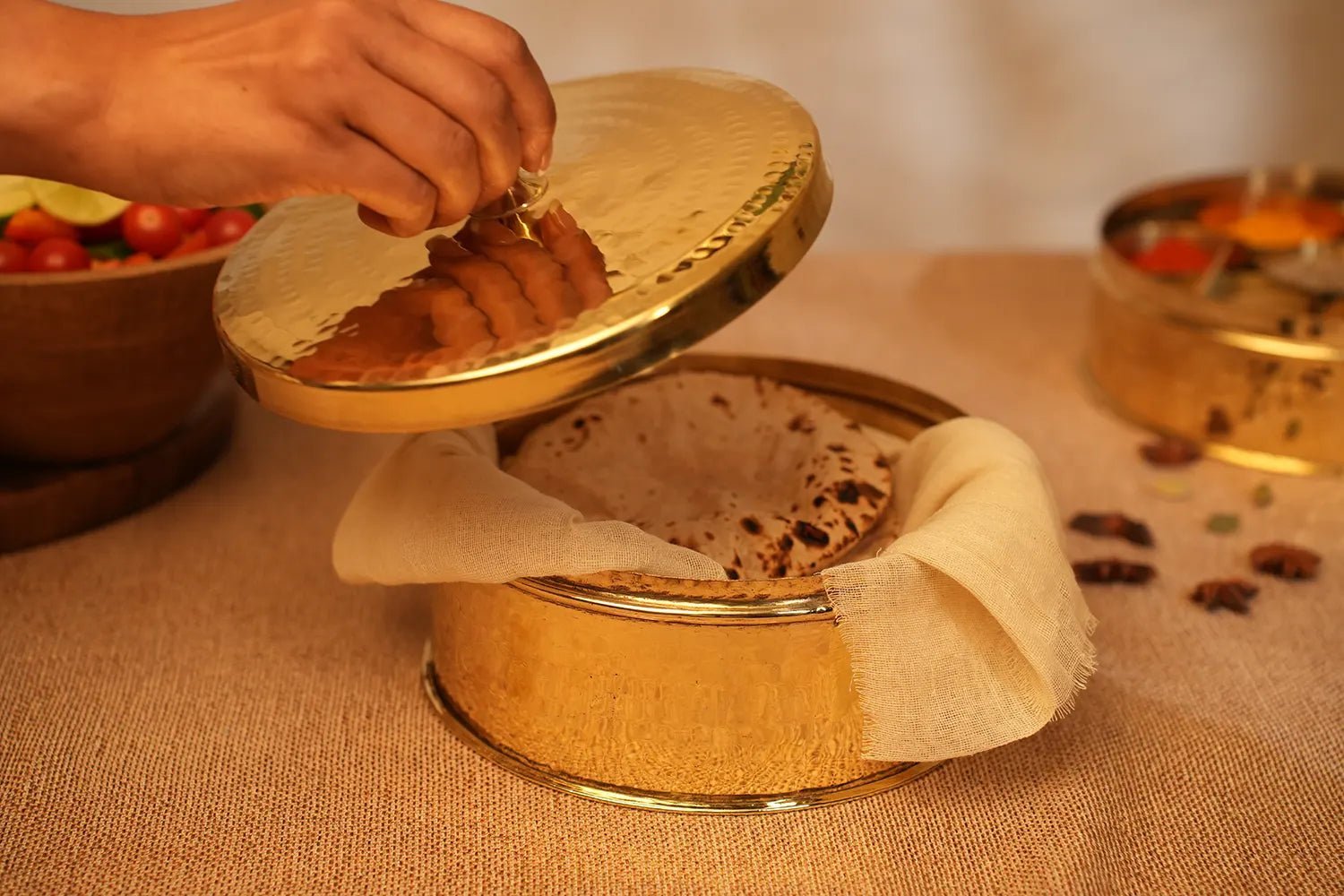Brass Chapati Box – Secure Lid, Anti-Bacterial - Kalasians