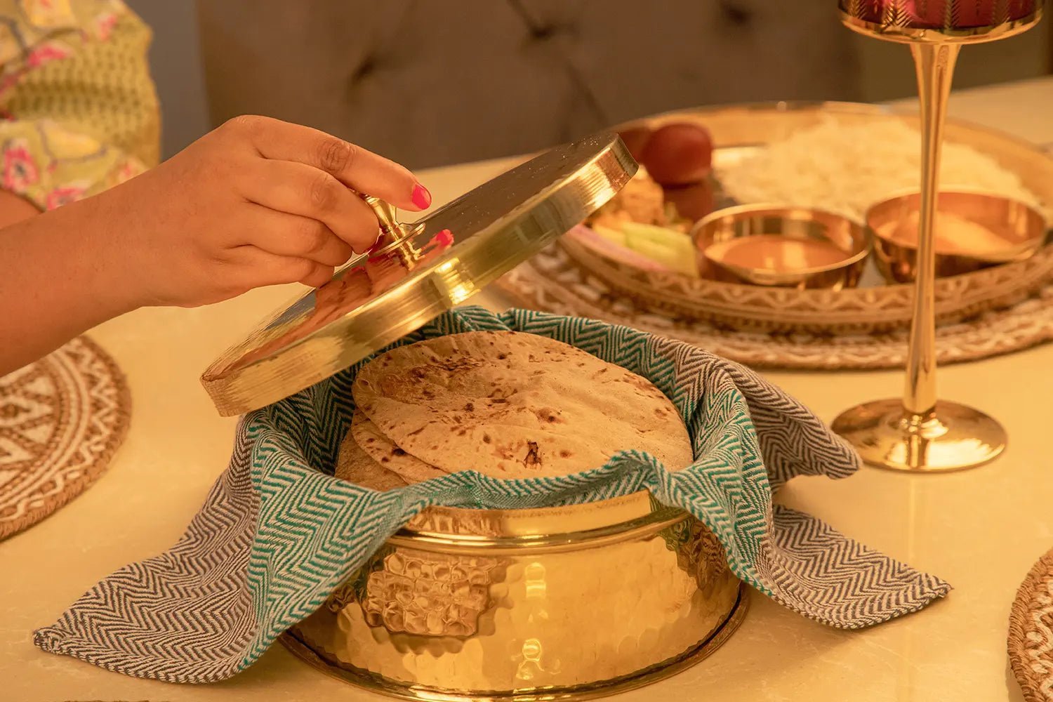 Brass Chapati Box – Secure Lid, Anti-Bacterial - Kalasians