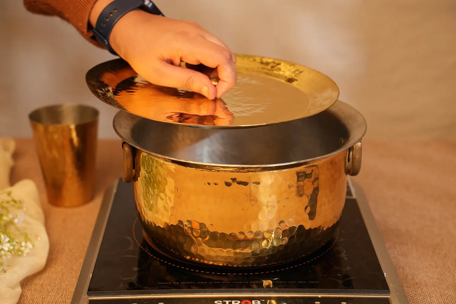 Brass Doodh Patila - Tin coated interior with Lid - Kalasians