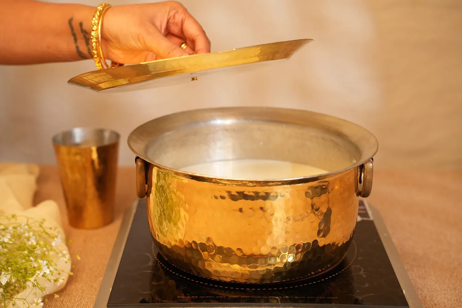Brass Doodh Patila - Tin coated interior with Lid - Kalasians