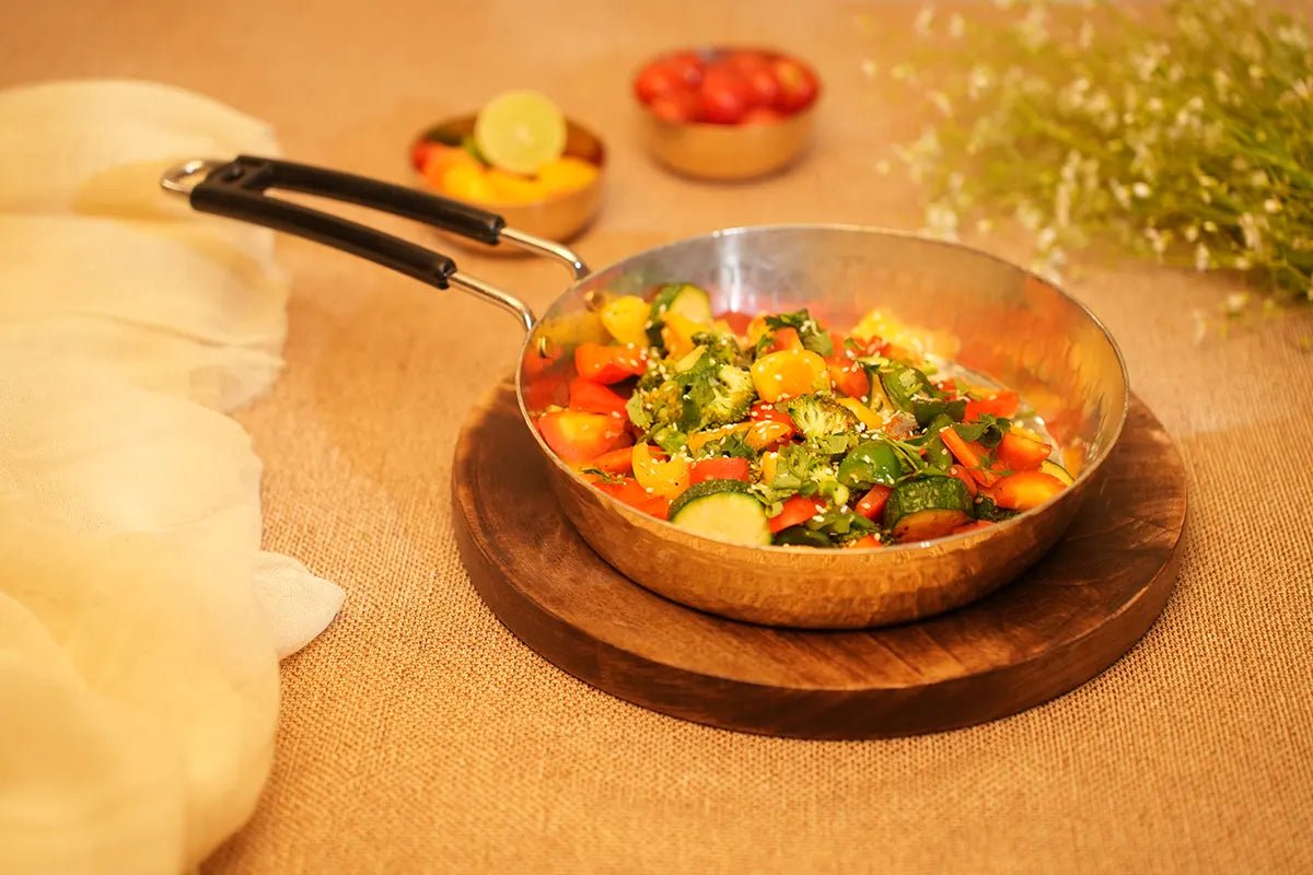 Brass Frying Pan - Non-Stick & Heat-Resistant Handle - Kalasians