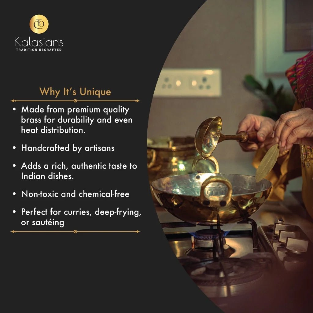 Brass Kadhai with Lid- Tin coated, Naturally Non Stick - Kalasians