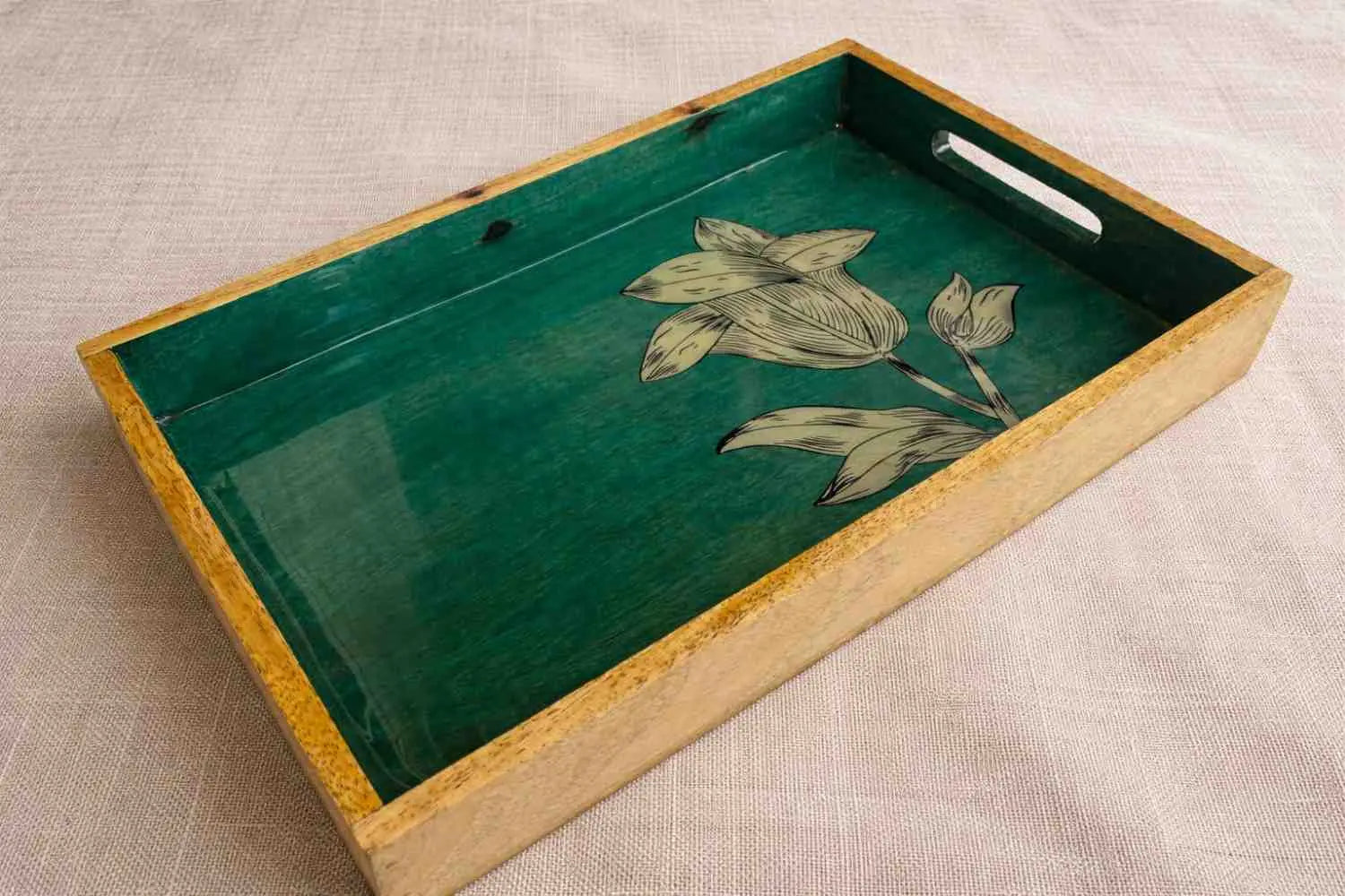 Medium Wooden aqua Green  Serving Tray