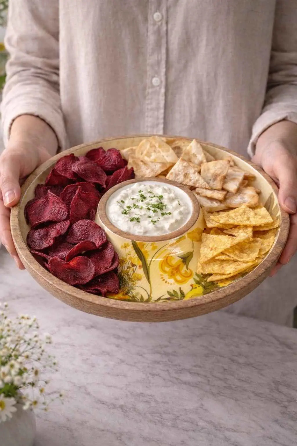 Wooden Chip and Dip Tray Plain & Styled